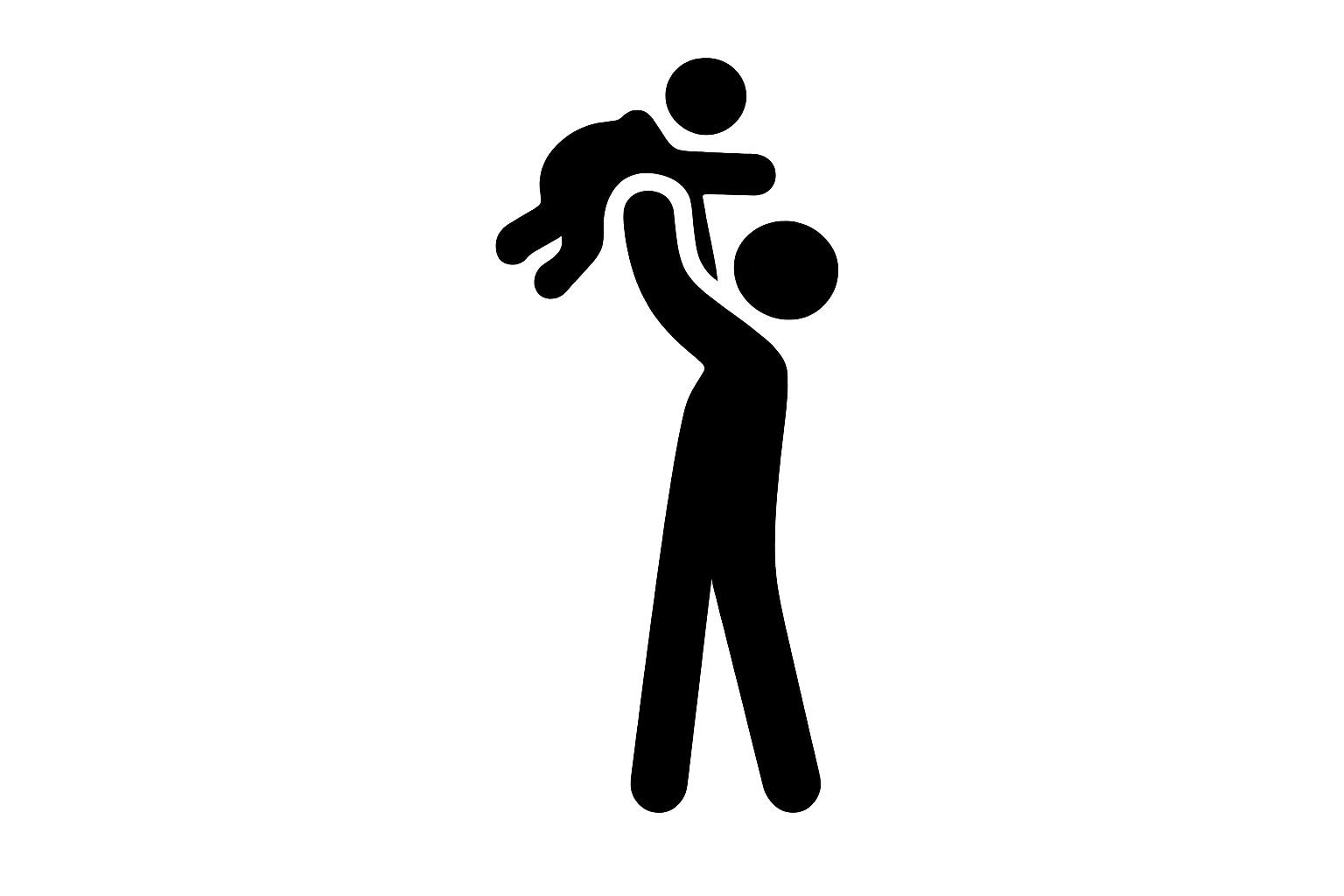 simple black icon of a parent raising their small child above their head-1
